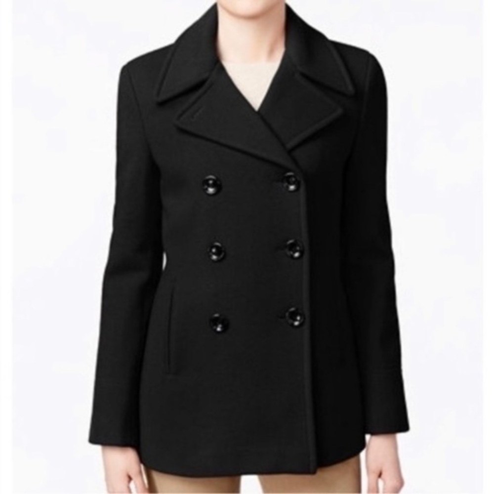 Vintage 80s Calvin Klein Double Breasted Union Label Black Peacoat Size 8
